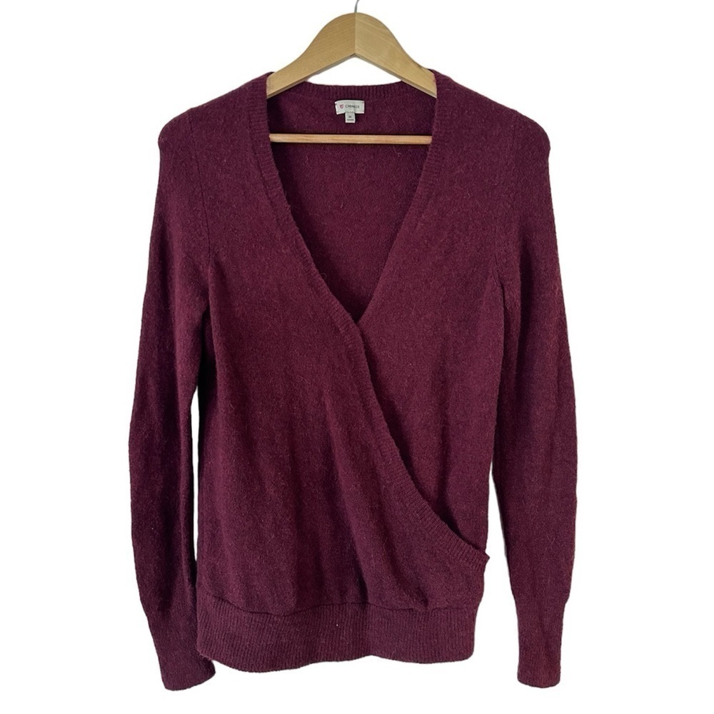 Cremieux Charlotte Wool Alpaca Blend Long Sleeve Burgundy Wrap Seeater Top Sz M